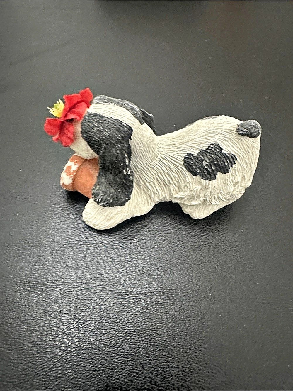 Vintage 1990 Sandicast Pesky Peepers Black White Cocker Spaniel Puppy Flower B05